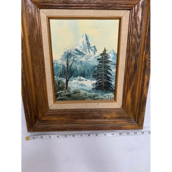 𝅺UNKNOWN Artist Oil Painting Beautiful Snowy Mountain Forest Landscape - Picture 5 of 10